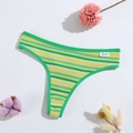 String en coton côtelé à rayures jaunes et blanches pour femmes avec coupe basse en T - S (30) / Vert
