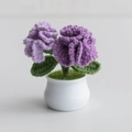 Handmade crochet carnation potted plant with deep and light purple flowers in a white pot - 2-Head Carnation Purple