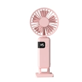 Pink portable handheld fan with digital display and folding neck design for cooling - Y07 Pink