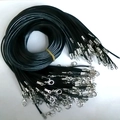 Lot de colliers en cordon de cire noire avec fermoirs mousquetons pour bijoux DIY - 1.5mm Noir 50cm Sans Extension