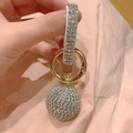 Sparkling crystal ball keychain with colorful rhinestones and gold leather strap - AB Color