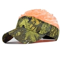 Detail of camouflage baseball hat with pink fluffy wig hair for party and outdoor use - Head Circumference 55-60cm / Camouflage Cap with Orange Wig
