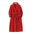 Thick red coral fleece long bathrobe for men and women featuring a plush shawl collar - Burgundy