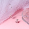 Elegant S925 silver hook earrings featuring a pink crystal-studded disco ball pendant - Pink