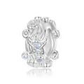 S925 sterling silver sea star charm with opal stone and ocean wave pattern for DIY bracelets - Starfish Shell Wave Charm (BSC1019)