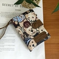 Short tri-fold wallet in bear print canvas with leather buckle and lanyard strap - Handheld Bear Pattern