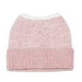 Detailansicht der weichen rosa-weißen Strickmütze mit Katzenohren und flauschiger Textur - M(56-58cm) / Rosa