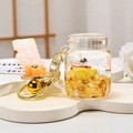 Golden liquid quicksand cat keychain with star sequins and orange bubble strap - Lucky Cat with Strap (Gold)