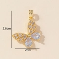 Detailed dimension view of gold butterfly pendant with zircon insets, size 2.6cm by 2cm - Gold Clear Butterfly