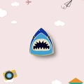 Cute cartoon blue shark enamel pin with gold metal edges for shirt collar decor - Shark