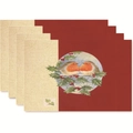 Christmas placemat set featuring festive robins on winter branches with holly berries - Style 22
