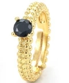 Adjustable golden beaded ring featuring a round cut black stone in four-prong setting - Adjustable Open / Gold - Black Zircon