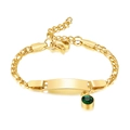 Gold-plated stainless steel birthstone bracelet with Figaro chain and green gemstone - May-Gold-16cm