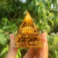 Orgone pyramid with lotus and tiger eye stones crystal resin desktop ornament - Style 13