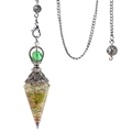 Antique silver hex crystal pendulum with green and yellow gemstones on chain - Peridot Crystal (Antique Silver)