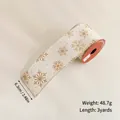 Golden snowflake patterns on cream Christmas ribbon roll, width 2.48 inches, 3 yards long - Champagne Gold Snowflake Ribbon