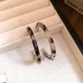 Vintage leopard resin C-shaped hoop earrings with polished silver metal lining - Silver Pin - Pink C-Shape / Pink Tortoiseshell (Silver Metal Inner)