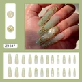 Unghie finte verdi con margherite 3D e fiocco dorato, set da 24 pezzi stile elegante - Margherita Verde Z1047 (Colla Inclusa)