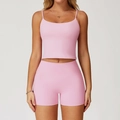Ensemble de yoga rose avec débardeur court et short de sport taille haute pour femme - S / Rose Cerisier (Débardeur+Short)