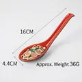 Realistic ramen noodle food model spoon with red and black handle, 16cm length - Ribs Noodles-Red Spoon