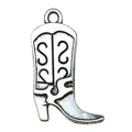Silver alloy cowboy boot pendant with black engraved details for DIY jewelry making - Boot (19237)