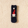 Navy blue Christmas coral fleece sock featuring Santa Claus pattern and white pom-pom - One Size / Navy Santa