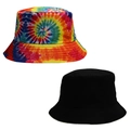 Tie-dye and solid black bucket hats for sun protection featuring a colorful cotton design - Style 5-Rainbow Tie-Dye Bucket Hat