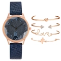 Coffret montre femme lapin avec bracelet en cuir bleu marine et bijoux dorés rose chic - Bleu + Bracelet