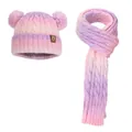 Conjunto de gorro y bufanda de punto trenzado degradado rosa y morado para niños - Rosa Púrpura (Set de 2 piezas)