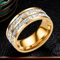 Macro shot of gold stainless steel ring featuring double row square-cut zircon stones - US 5 / Double Row Square Zirconia / Gold