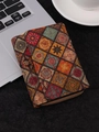 Bohemian mandala print wallet with cork texture and secure zipper closure for women - Short Tri-fold Style D