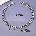 Detailed specs of silver Cuban chain necklace with 1.1cm width and 39cm length - Bold Curb Chain