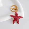 Sparkling red rhinestone starfish keychain with gold metal ring for bags and keys - Basic Starfish / Deep Pink