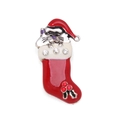 Cute red Christmas stocking pendant with a grey mouse and sparkling rhinestones - Christmas Sock Mouse