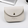 Beige faux leather credit card holder with lychee texture and gold snap button closure - Off-white