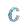 Detailed macro view of silver C-shape ear cuff with multi-row turquoise bead inlays - Silver Turquoise Zirconia 1PC