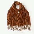 Brown imitation cashmere scarf with elegant tassels and official material label detail - Caramel color