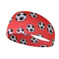 Red sports headband with black and white football print made of elastic knitted fabric - Soccer Red