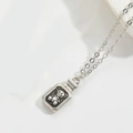 French vintage necklace with an antique silver teddy bear pendant in a rectangular frame - Silver Bear