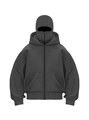 Dunkelgrauer Oversized Kapuzenpullover mit Reißverschluss und integrierter Maske - S / Dunkelgrau