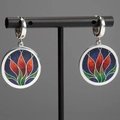 Creative geometric round enamel flower drop earrings with red tulips in silver frame - S593 Tulip Enamel Round