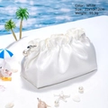 Chic white pleated cloud makeup bag with pearl zipper detail in 22x10x12cm size - White