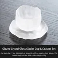 Set tasse à thé en verre cristal rose texture glacier et soucoupe, 60 ml pour thé Kung Fu - Blanc Liuli (Tasse + Tapis)