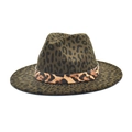 Detail of leopard print fedora with dark wool felt texture and gold rivet band - M(56-58cm) / Army Green