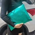 Emerald green glitter PU leather envelope clutch bag with metallic finish and triangle patch - Green