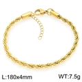 Minimalist 18K gold plated stainless steel twist rope chain bracelet 4mm width 180mm - Gold Twisted Rope Bracelet (KB203717-Z)