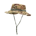 Men's outdoor multicam camouflage boonie hat with adjustable green windproof strap - One Size / Khaki Camouflage
