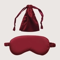 Silk-like satin sleep mask and drawstring pouch set in deep red color with elegant luster - Burgundy