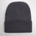 Close-up of dark grey knitted beanie showing fine wool texture and stitch detail - One Size / Dark Gray