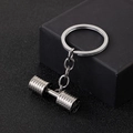 Silver dumbbell shaped metal pendant necklace with detailed gym fitness style texture - Silver Dumbbell Keychain (D1330-1)